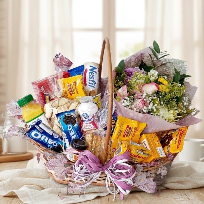 00097 - Cesta Lanche com Flores